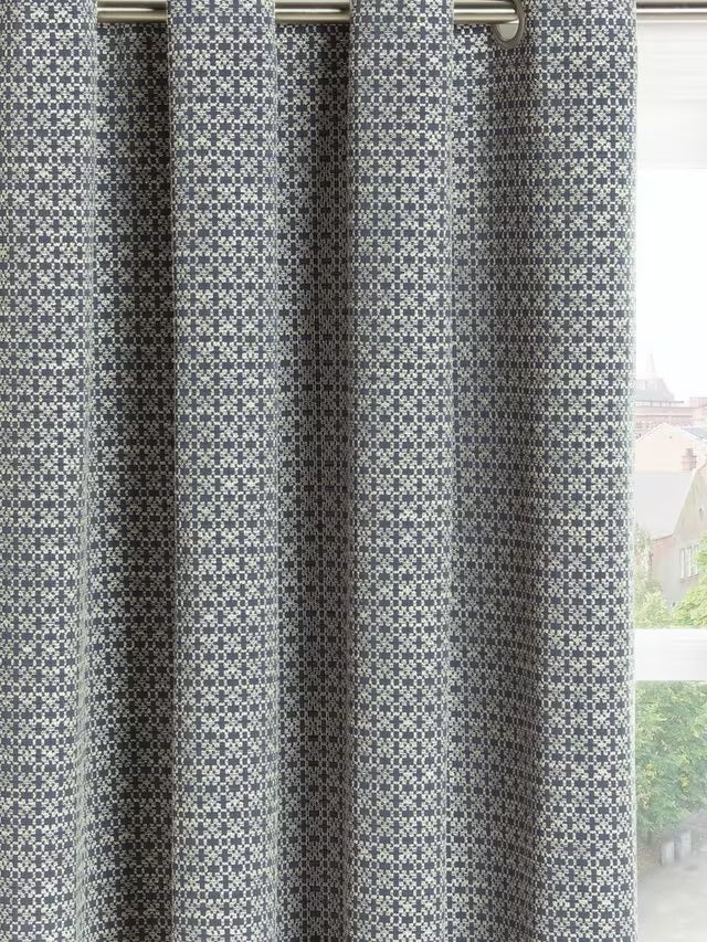John Lewis Rona Weave Pair Lined Eyelet Curtains W228 x D274cm - Loch Blue
