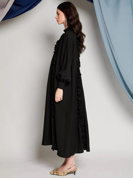 GHOSPELL Women's Leah Oversized Long Sleeve Smock Midi Dress - Black - UK 14