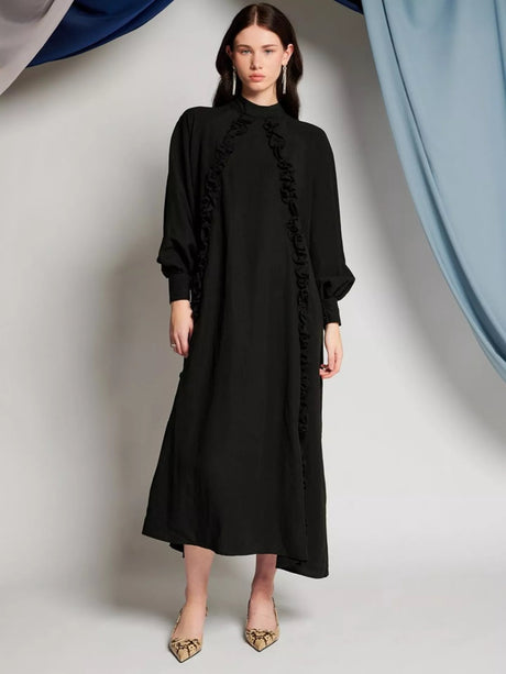 GHOSPELL Women's Leah Oversized Long Sleeve Smock Midi Dress - Black - UK 14