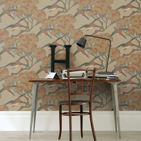 Mulberry Home FG090/H22 Flying Ducks Wallpaper L10m x W52cm - Sky/Moss - Kazoop 