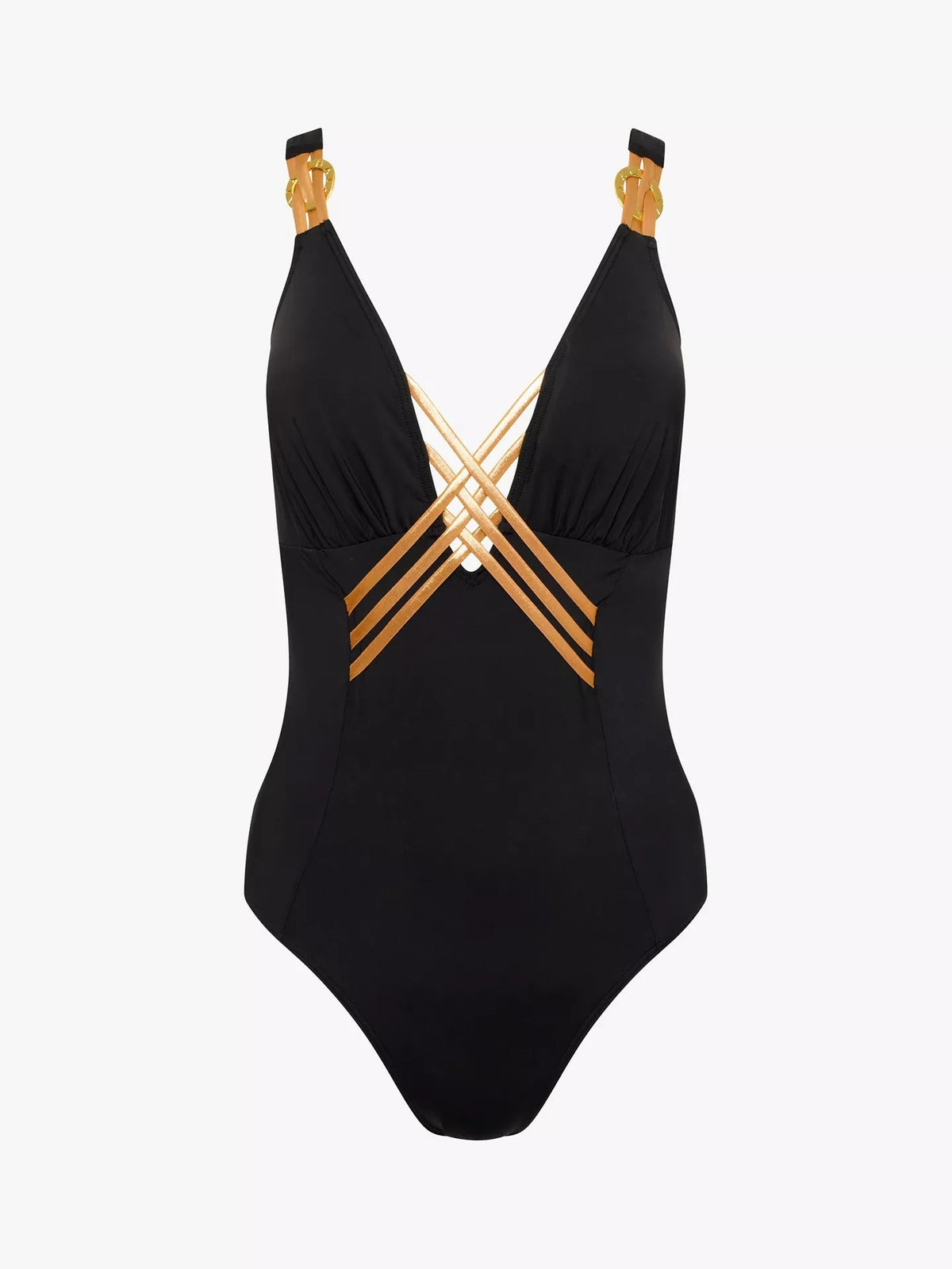 NAIA Beach Women's Raquel Interlaced Front Plunge Neck Swimsuit - Black - 10