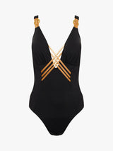 NAIA Beach Womens Raquel Interlaced Front Nylon Swimsuit Black - Size 14