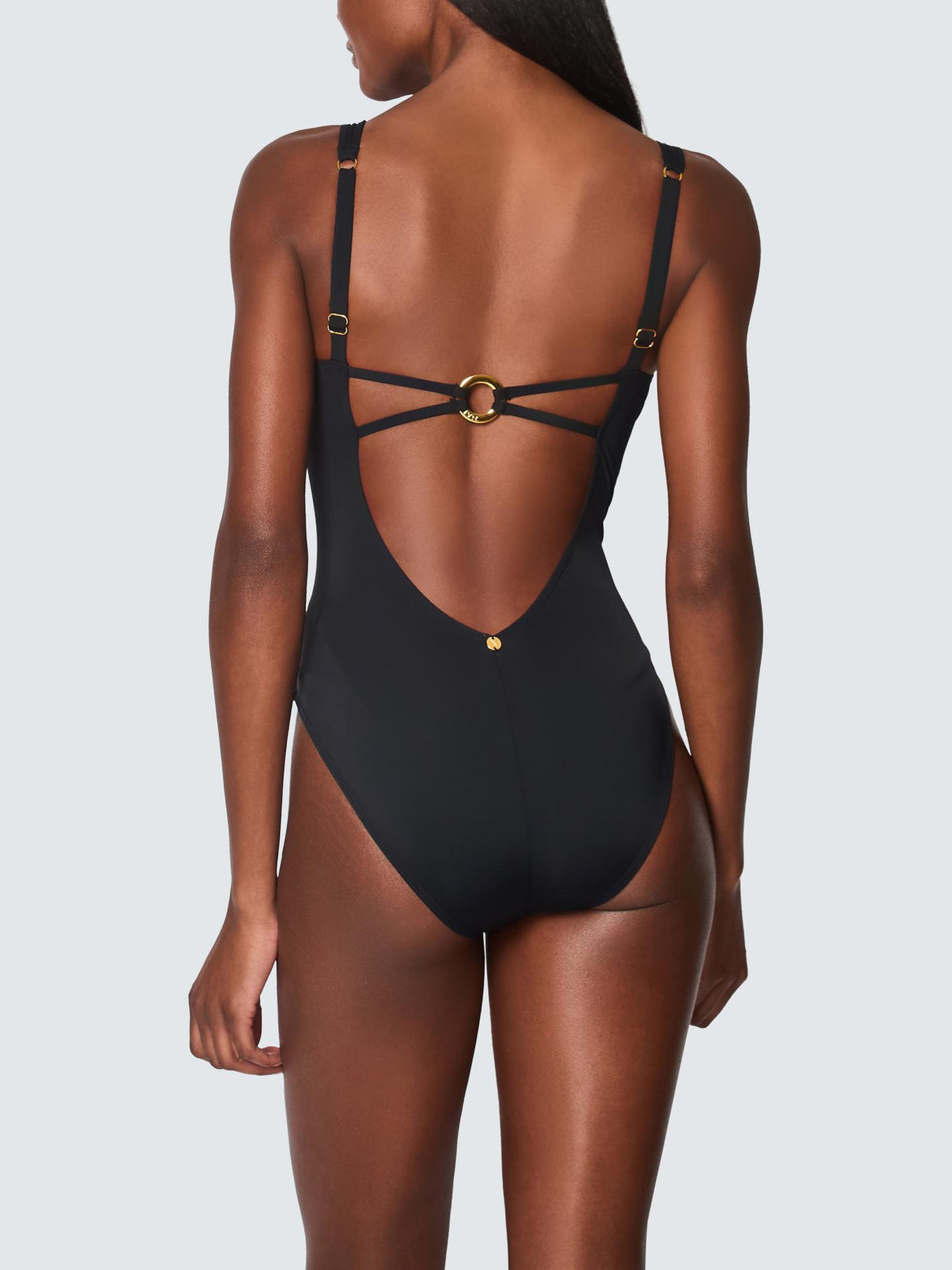 NAIA Beach Womens Raquel Interlaced Front Nylon Swimsuit Black - Size 14
