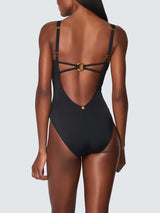 NAIA Beach Womens Raquel Interlaced Front Nylon Swimsuit Black - Size 14
