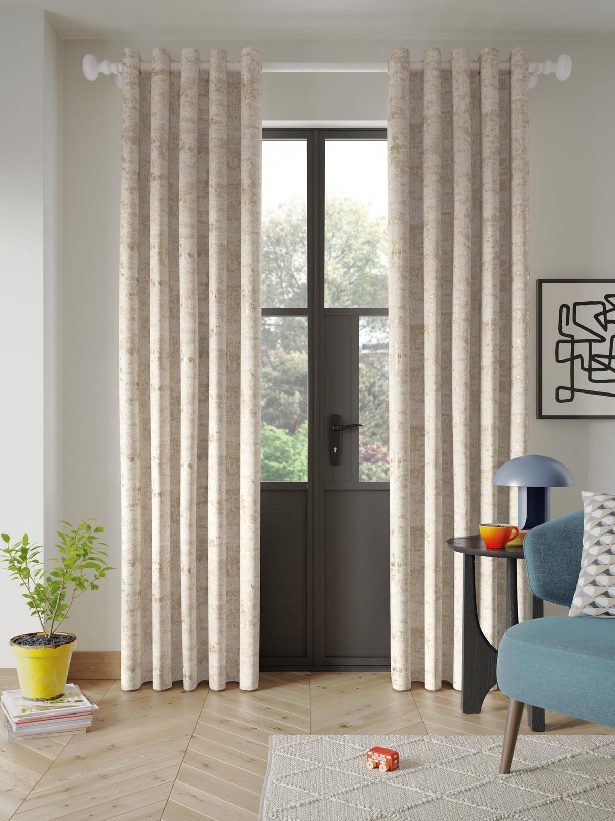 John Lewis Cala Weave Pair Lined Eyelet Curtains W167 x Drop 137cm - Gold