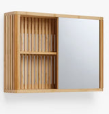 John Lewis Mirrored Slatted Bamboo 1 Shelf Bathroom Wall Cabinet - Natural