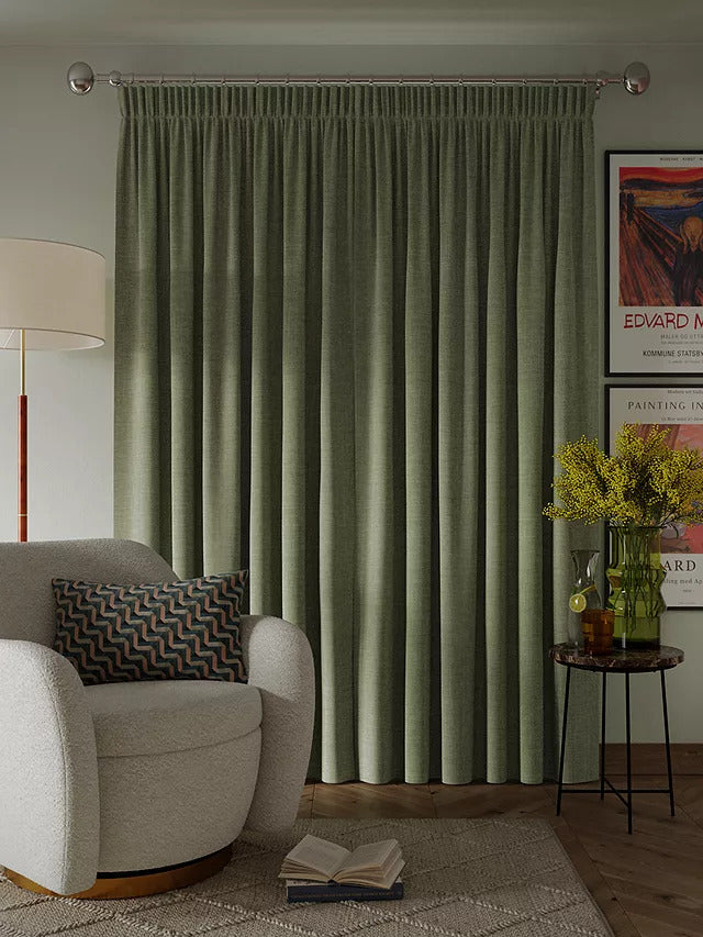 John Lewis Textured Thermal Pencil Pleat Curtains Sage W228 x Drop 228cm