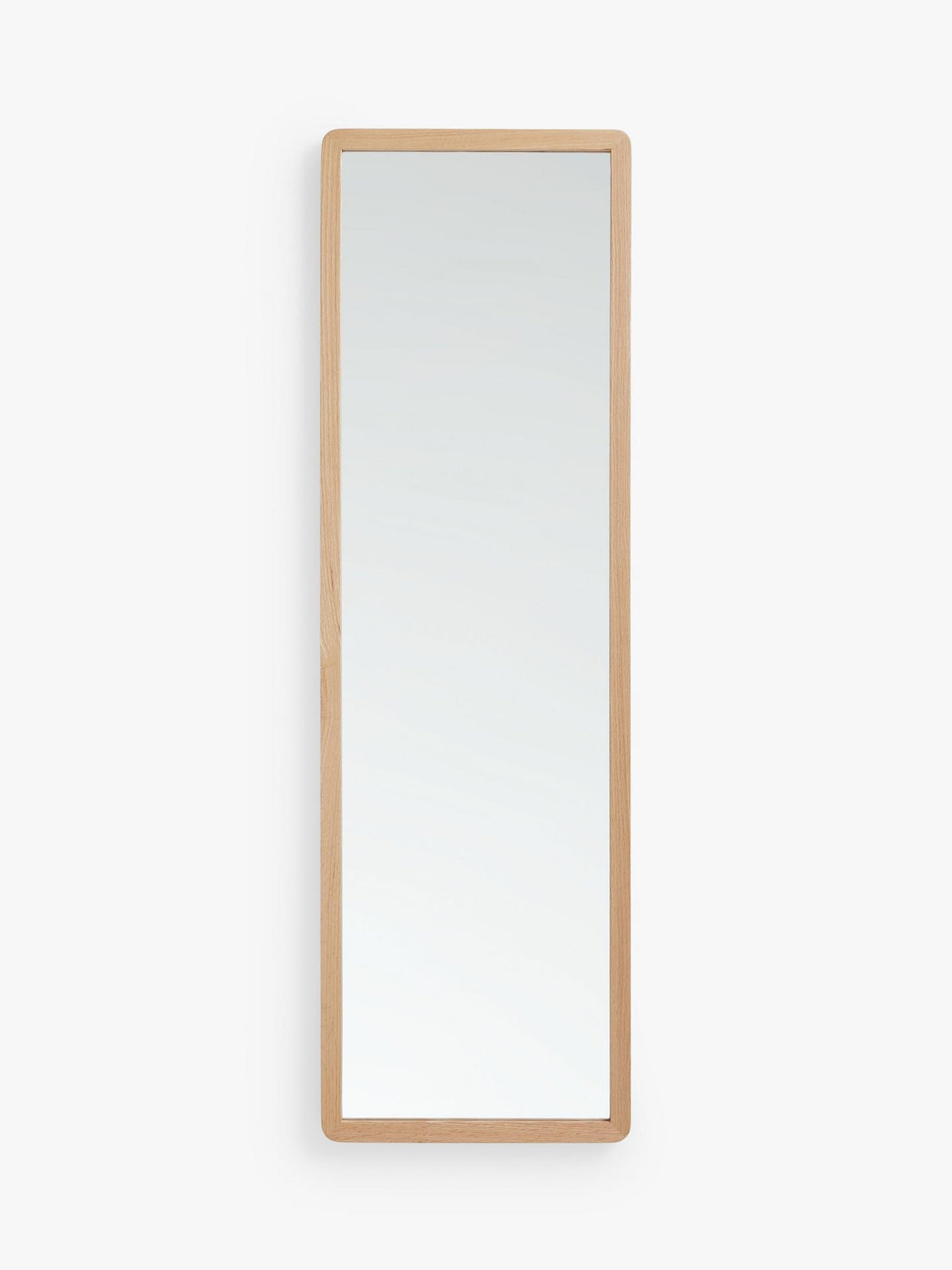 John Lewis Slim Rectangular Solid Oak Wood Hall Mirror 140 x 43cm - Natural