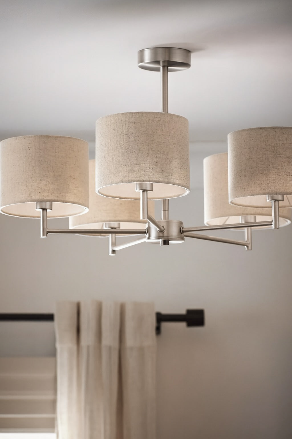 John Lewis Blakely 5-Arm Linen Shades Pendant Ceiling Light - Satin Chrome