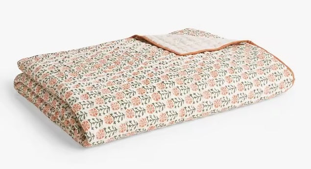John Lewis Aria Floral Reversible Quilted Bedspread 220 x 220cm - Terracotta - Kazoop 