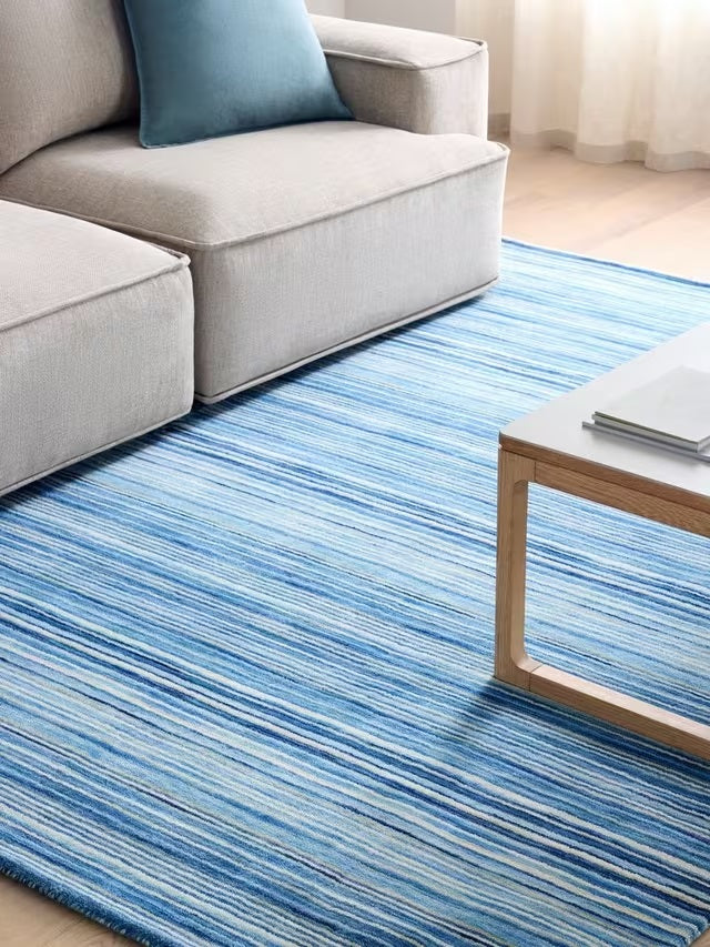 John Lewis Stria Stripe Hand Loomed Rectangular Wool Rug 240 x 170cm - Blue