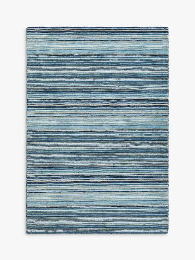 John Lewis Stria Stripe Hand Loomed Rectangular Wool Rug 240 x 170cm - Blue