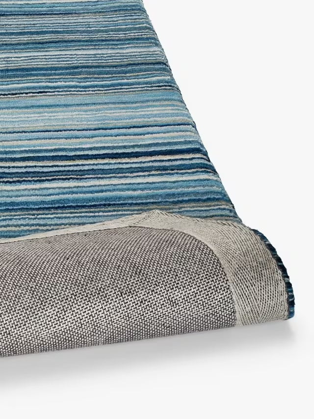 John Lewis Stria Stripe Hand Loomed Rectangular Wool Rug 240 x 170cm - Blue