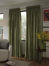 John Lewis Velvet Pair Lined Pencil Pleat Curtains 228 x 228cm - Avocado