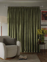 John Lewis Velvet Pair Lined Pencil Pleat Curtains 228 x 228cm - Avocado