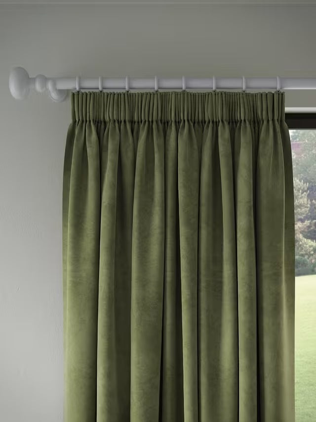 John Lewis Velvet Pair Lined Pencil Pleat Curtains 228 x 228cm - Avocado