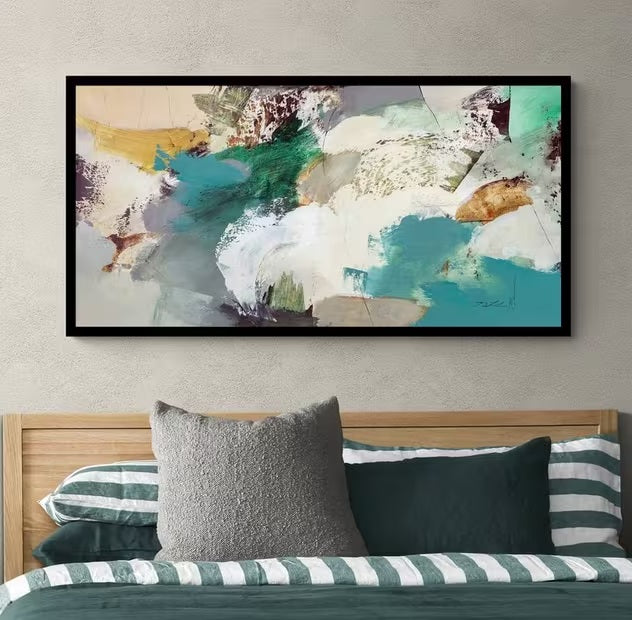 Natasha Barnes Evergreen Abstract Framed Print 63.5 x 123.5cm - Green/Multi