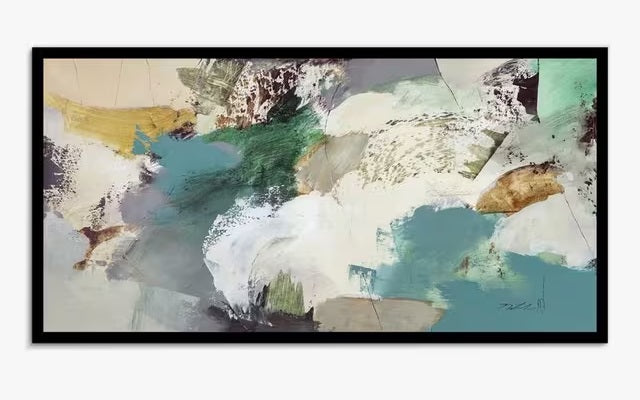 Natasha Barnes Evergreen Abstract Framed Print 63.5 x 123.5cm - Green/Multi