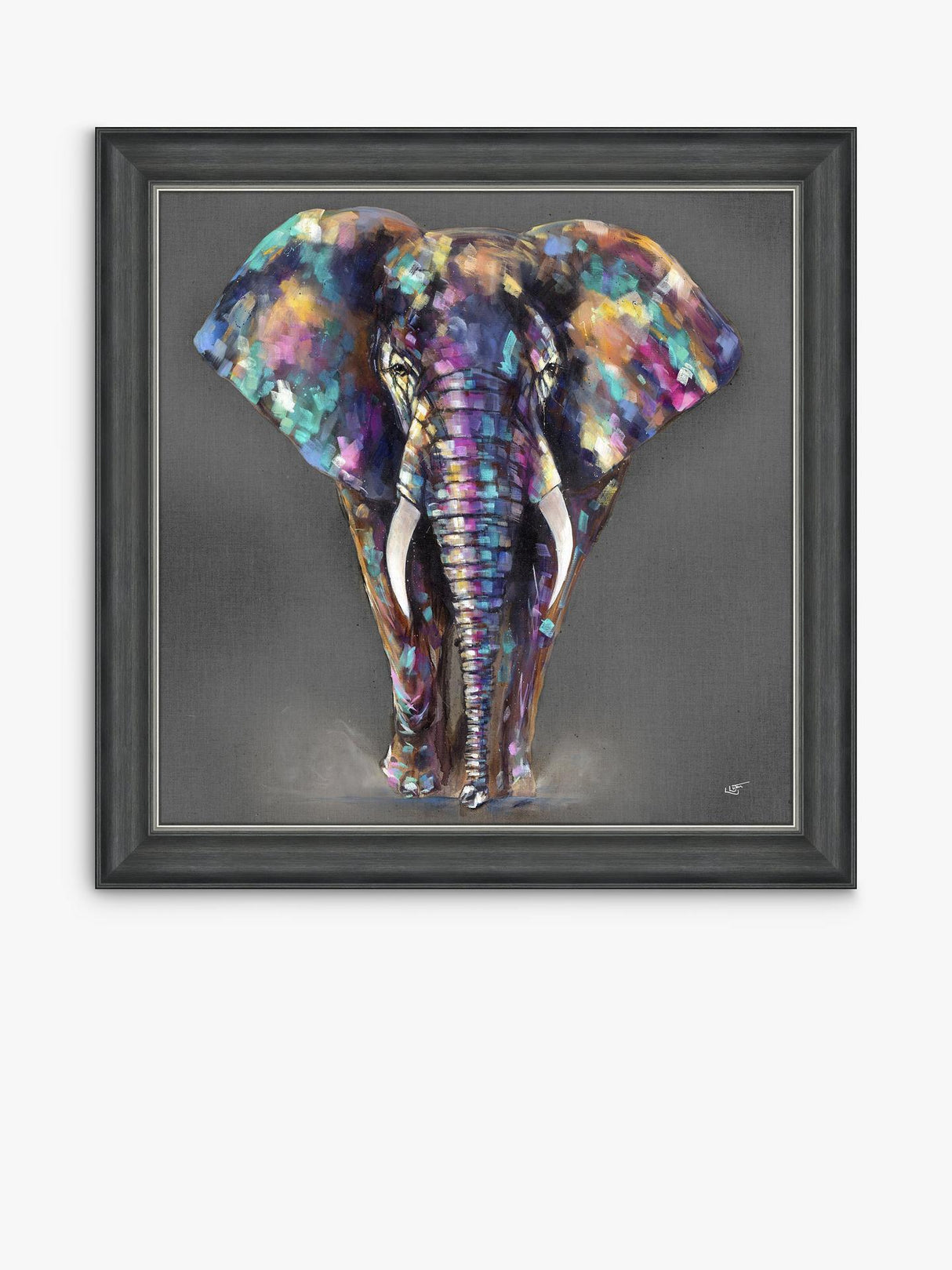 John Lewis Louise Luton 'Hugo' Elephant Framed Print 83 x 83cm - Grey/Multi