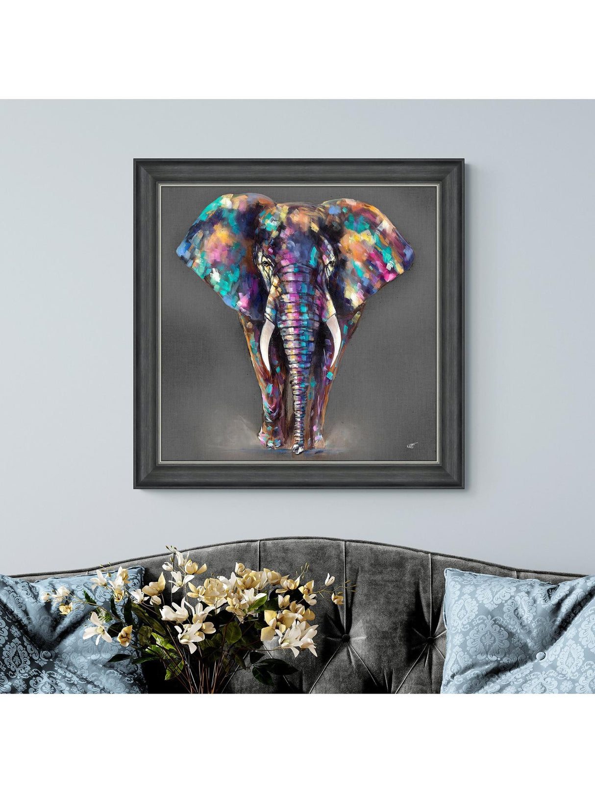 John Lewis Louise Luton 'Hugo' Elephant Framed Print 83 x 83cm - Grey/Multi