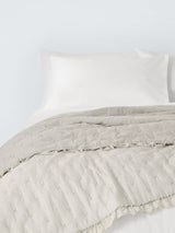 John Lewis Chambray Stripe Quilted Frilled Bedspread 250 x 260cm - Natural