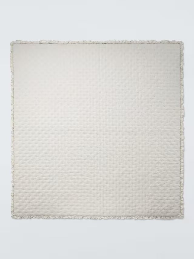 John Lewis Chambray Stripe Quilted Frilled Bedspread 250 x 260cm - Natural