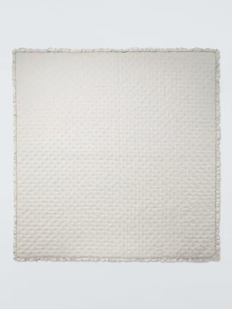 John Lewis Chambray Stripe Quilted Frilled Bedspread 250 x 260cm - Natural