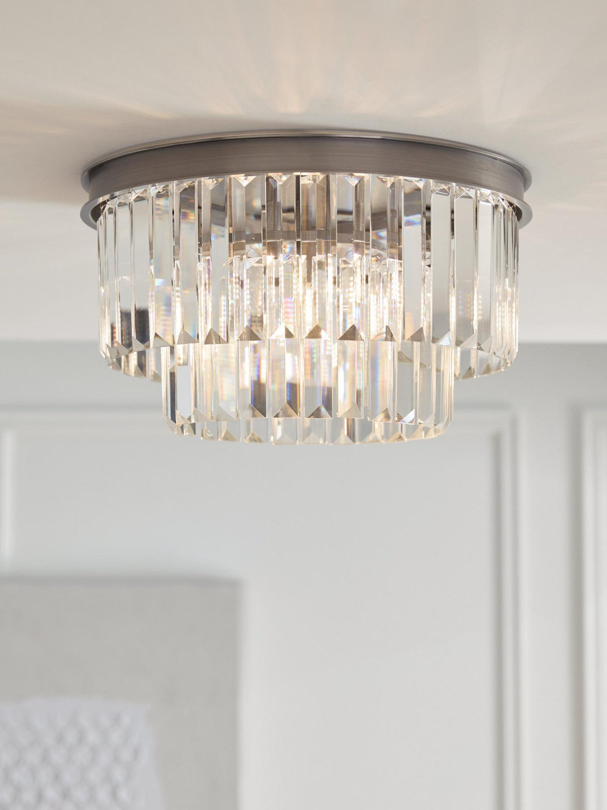 John Lewis Gatsby Tiered Glass Semi Flush Ceiling Light H19 x W35cm Pewter