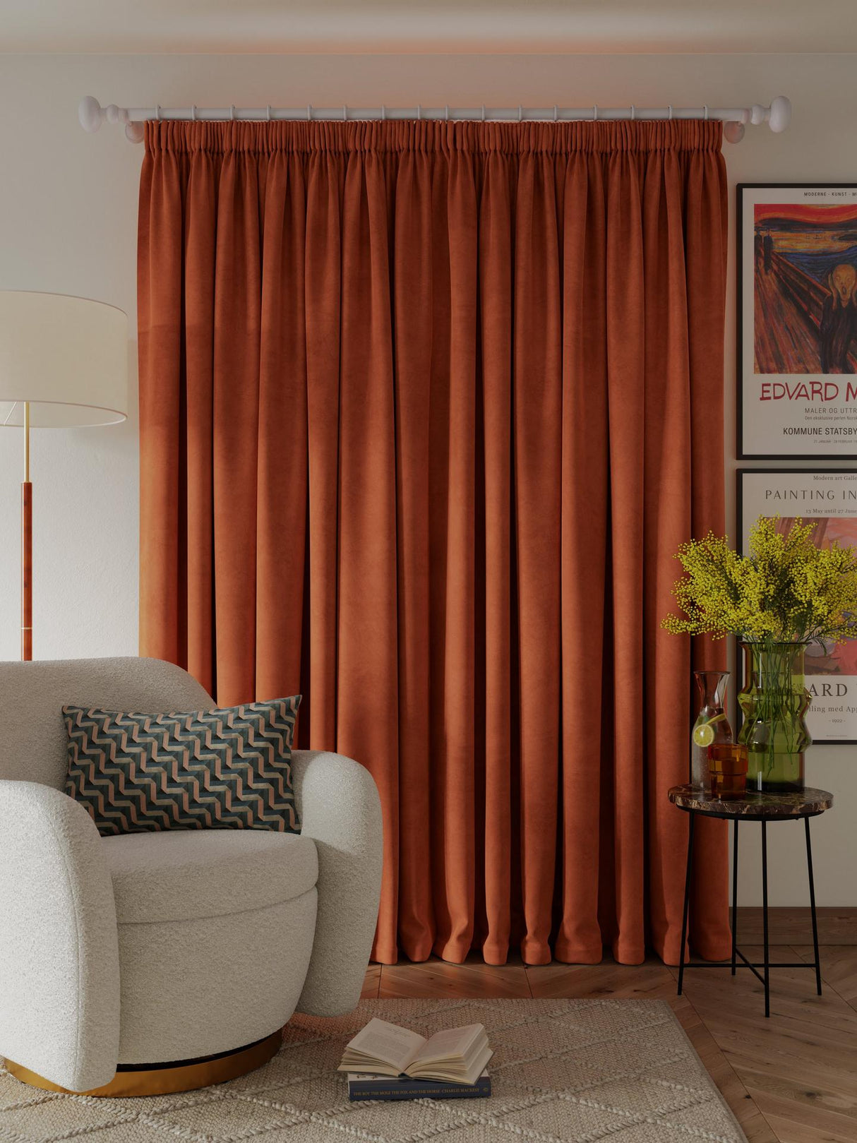 John Lewis Velvet Pair Lined Pencil Pleat Curtains Sienna W167 x Drop 228cm