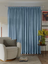John Lewis Velvet Pair Lined Pencil Pleat Curtains W228 x D228cm - Blue