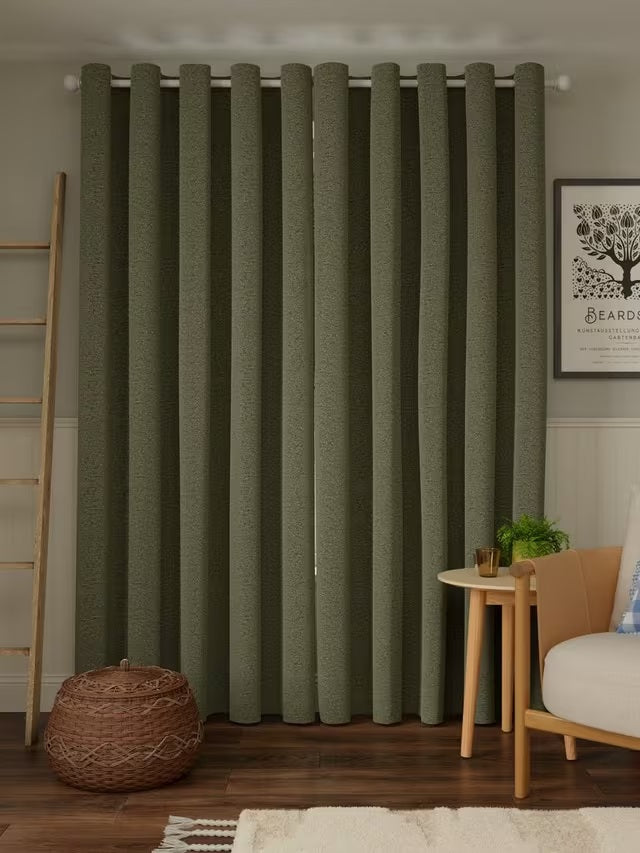 John Lewis Textured Boucle Lined Eyelet Curtains W167 x D228cm Pale Avocado