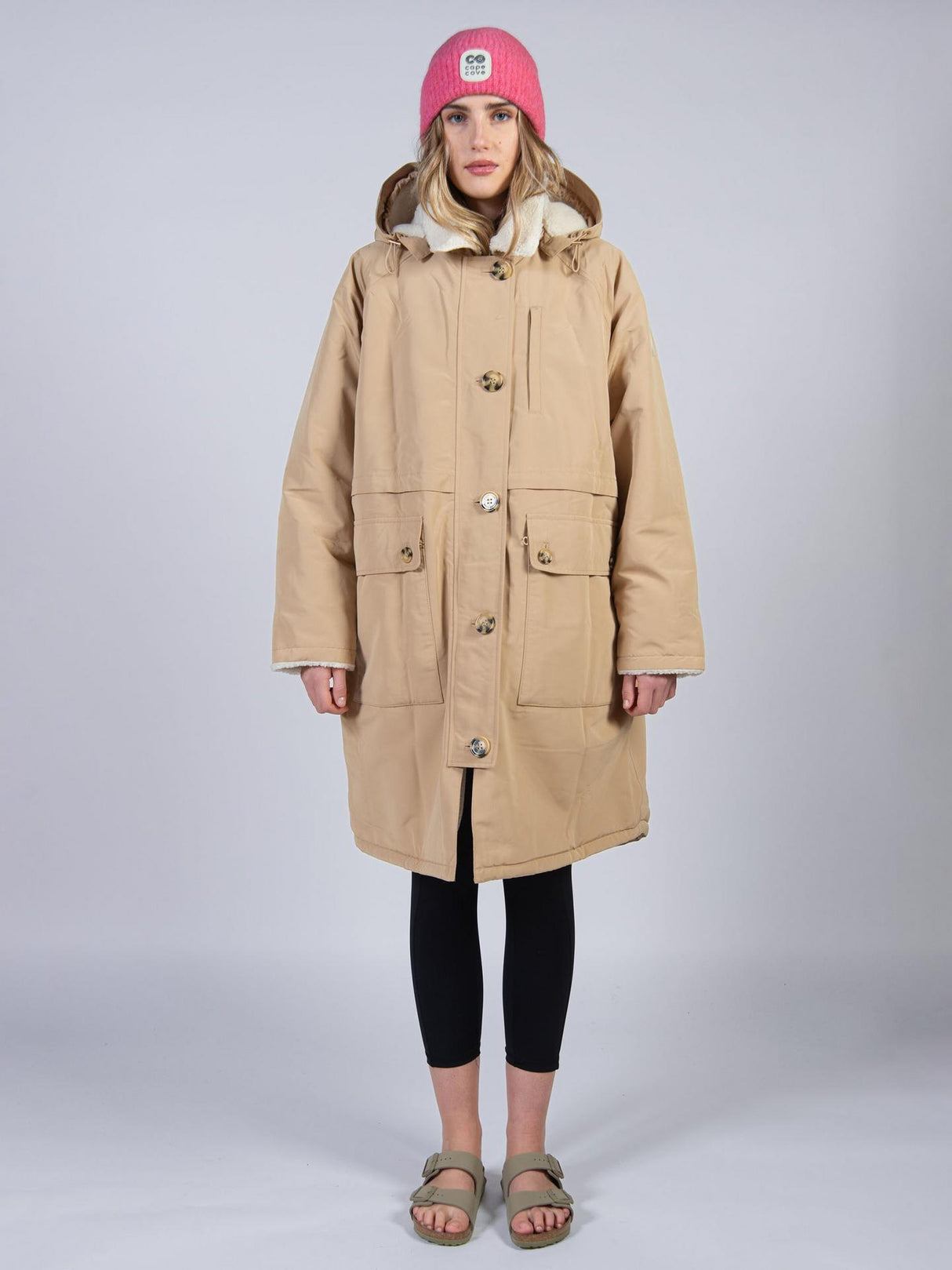 Cape Cove Cowrie Womens Lined Polyester Hooded Changing Coat Size XS - Stone