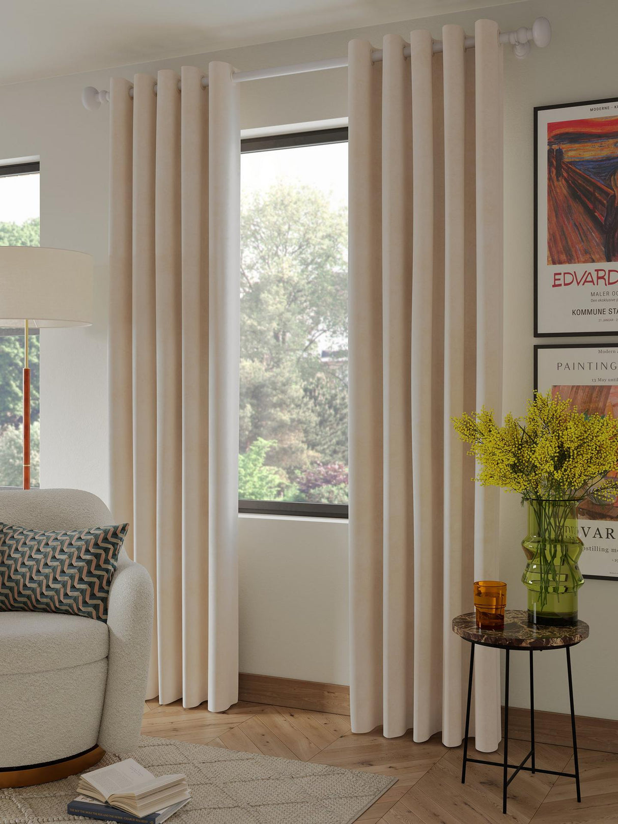 John Lewis Velvet Pair Lined Eyelet Curtains - Cream - W167 x Drop 274cm