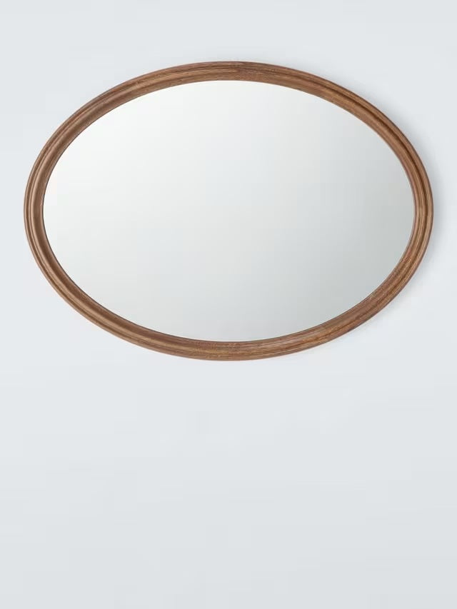 John Lewis Farmhouse Decorative Oval Wood Wall Mirror 75 x 55cm - Walnut