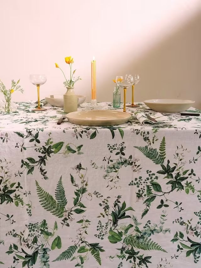 By Hope Eden Floral Linen Tablecloth 250 x 143cm Multicoloured - Green/White