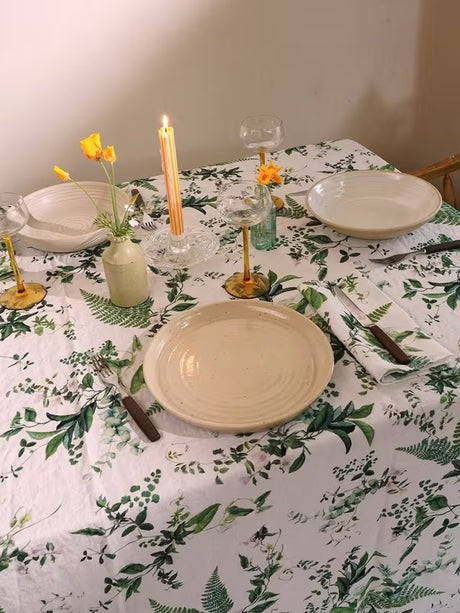 By Hope Eden Floral Linen Tablecloth 250 x 143cm Multicoloured - Green/White