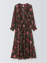 AND/OR Megan Floral Metallic Thread Flared Maxi Dress - Black/Pink - UK 12