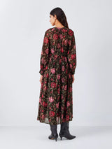 AND/OR Megan Floral Metallic Thread Long Sleeve Maxi Dress - Pink - UK 14