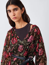 AND/OR Megan Floral Metallic Thread Long Sleeve Maxi Dress - Pink - UK 14