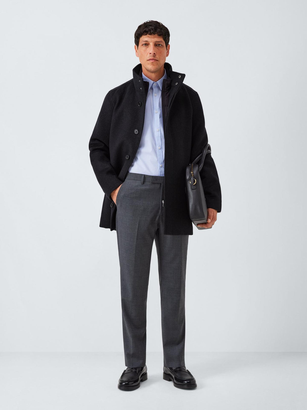 John Lewis Mens Wool Blend Car Coat With Removable Quilt Size Small Charcoal