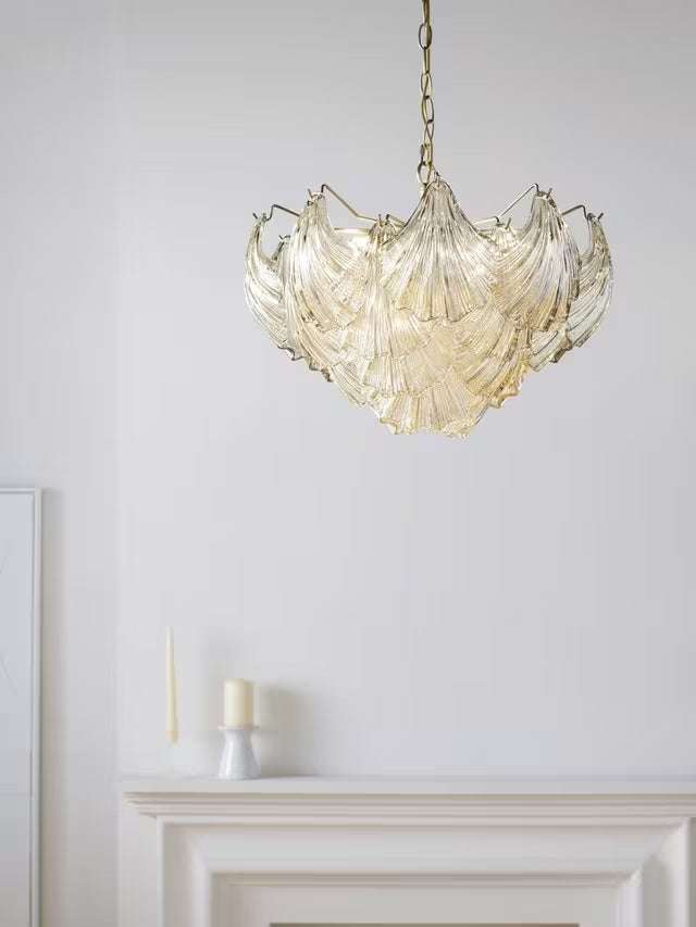John Lewis Deco Shell Glass Matt Antique Pendant Ceiling Light - Champagne