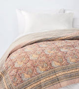 John Lewis Lotus Cotton Quilted Bedspread 220x220cm - Ochre Yellow/Soft Pink