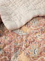 John Lewis Lotus Cotton Quilted Bedspread 220x220cm - Ochre Yellow/Soft Pink