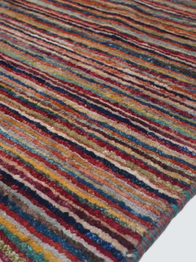 Gooch Oriental Stripe Gabbeh Hand-Knotted Pure Wool Rug 232 x 170cm - Multi