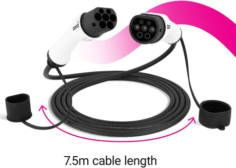 Cord Charging Cable 7.5 metre 230V 32A 7.4KW Type 2 to Type 2 - Black/White