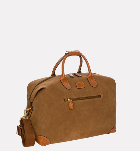 Bric's Life Women's Faux Suede Leather Trim Small Travel Holdall Bag - Camel