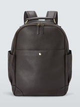 John Lewis Leather Adjustable Modern Backpack with Pockets - Dark Brown