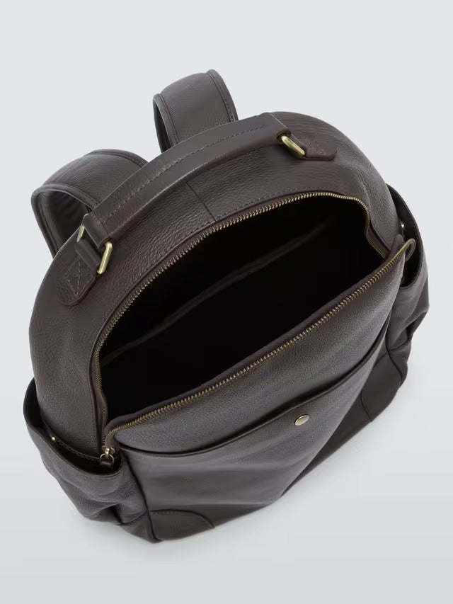 John Lewis Leather Adjustable Modern Backpack with Pockets - Dark Brown