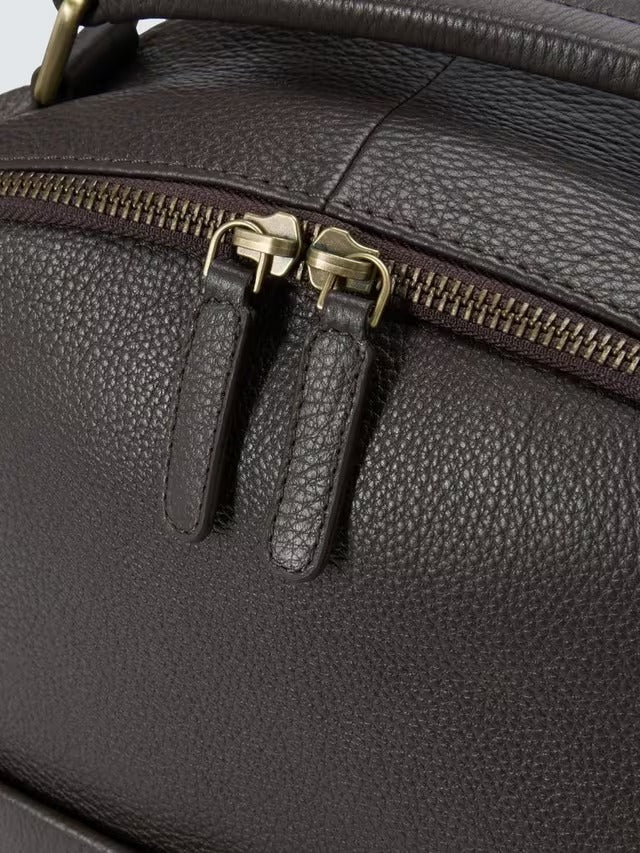 John Lewis Leather Adjustable Modern Backpack with Pockets - Dark Brown