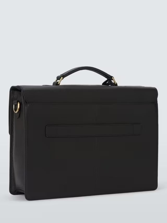 John Lewis Classic Leather Briefcase Bag with Laptop Compartment - Black